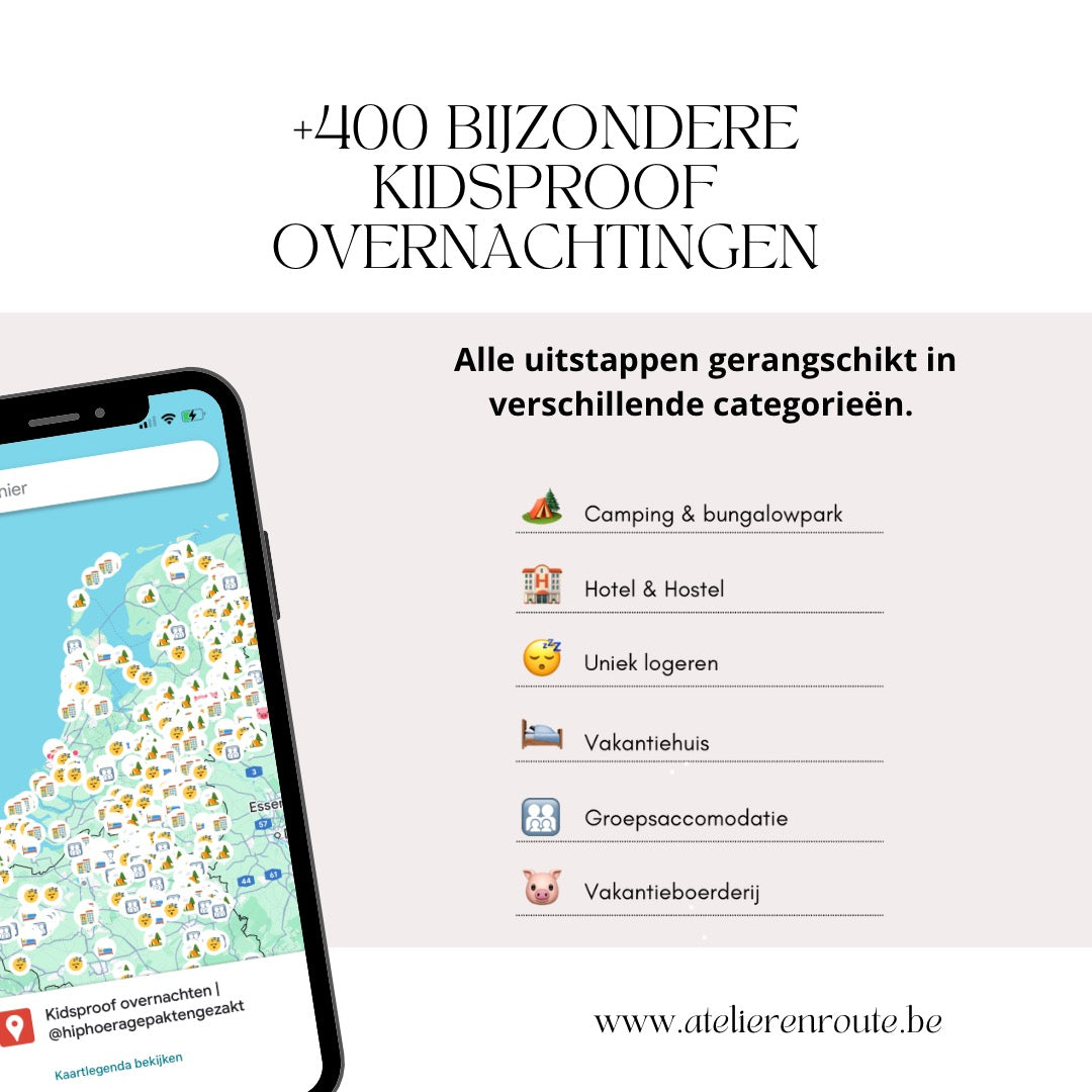 Meer dan 400 bijzondere kidsproof overnachtingen door HipHoera gepakt & gezakt Google Maps kaart