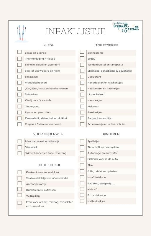 Packing list for a ski holiday