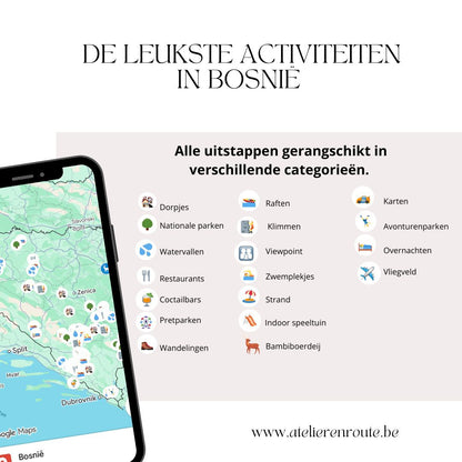 Gezinsvriendelijke overnachtingen en unieke verblijven in Bosnië op een handige Google Maps-kaart voor kinderuitjes.