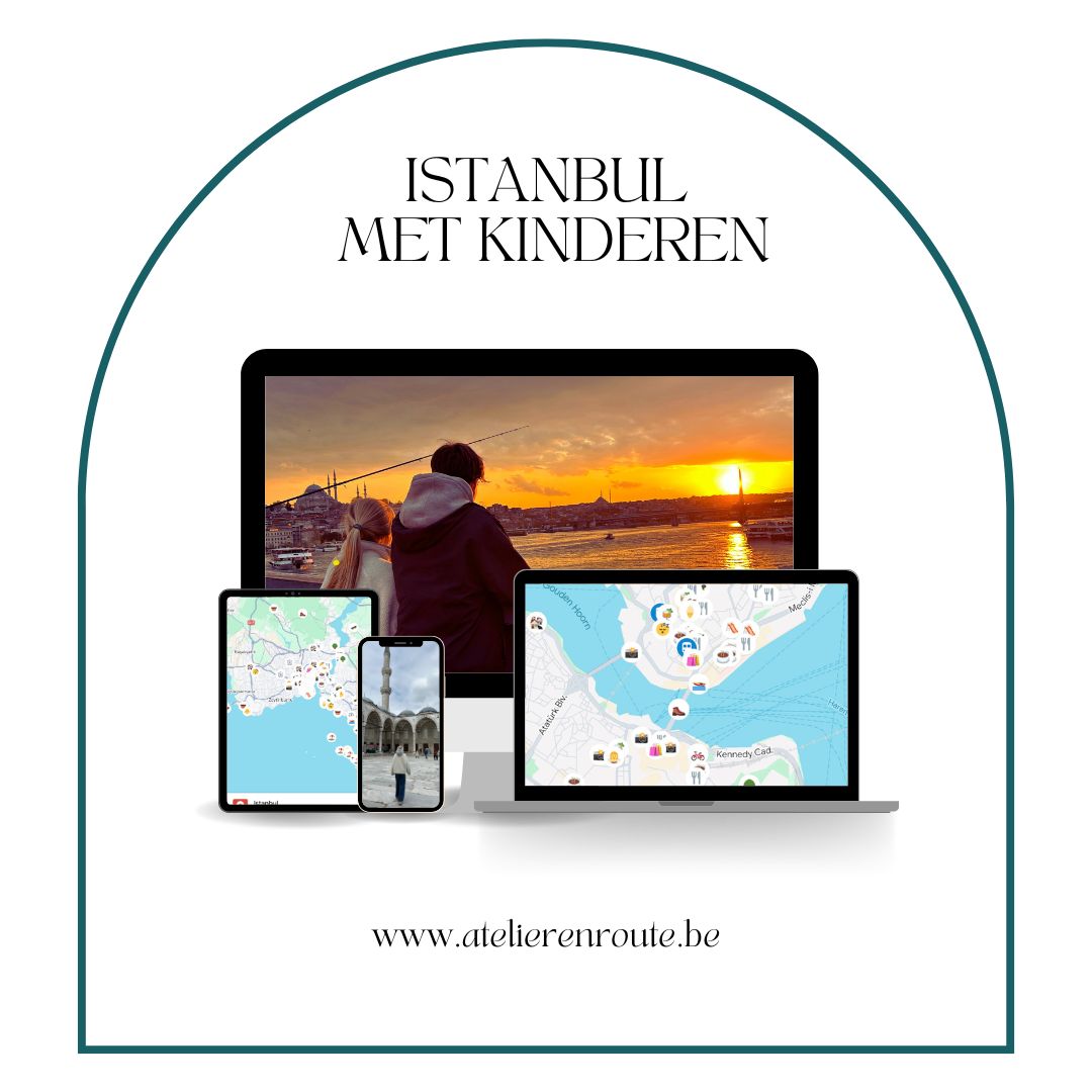 Google Maps-kaart met kindvriendelijke activiteiten in Istanbul, zoals musea, parken en interactieve speelplekken voor gezinnen.