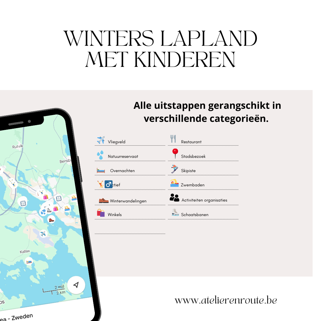 Google maps kaart met tips voor familieactiviteiten en bezienswaardigheden in Luleå, Lapland