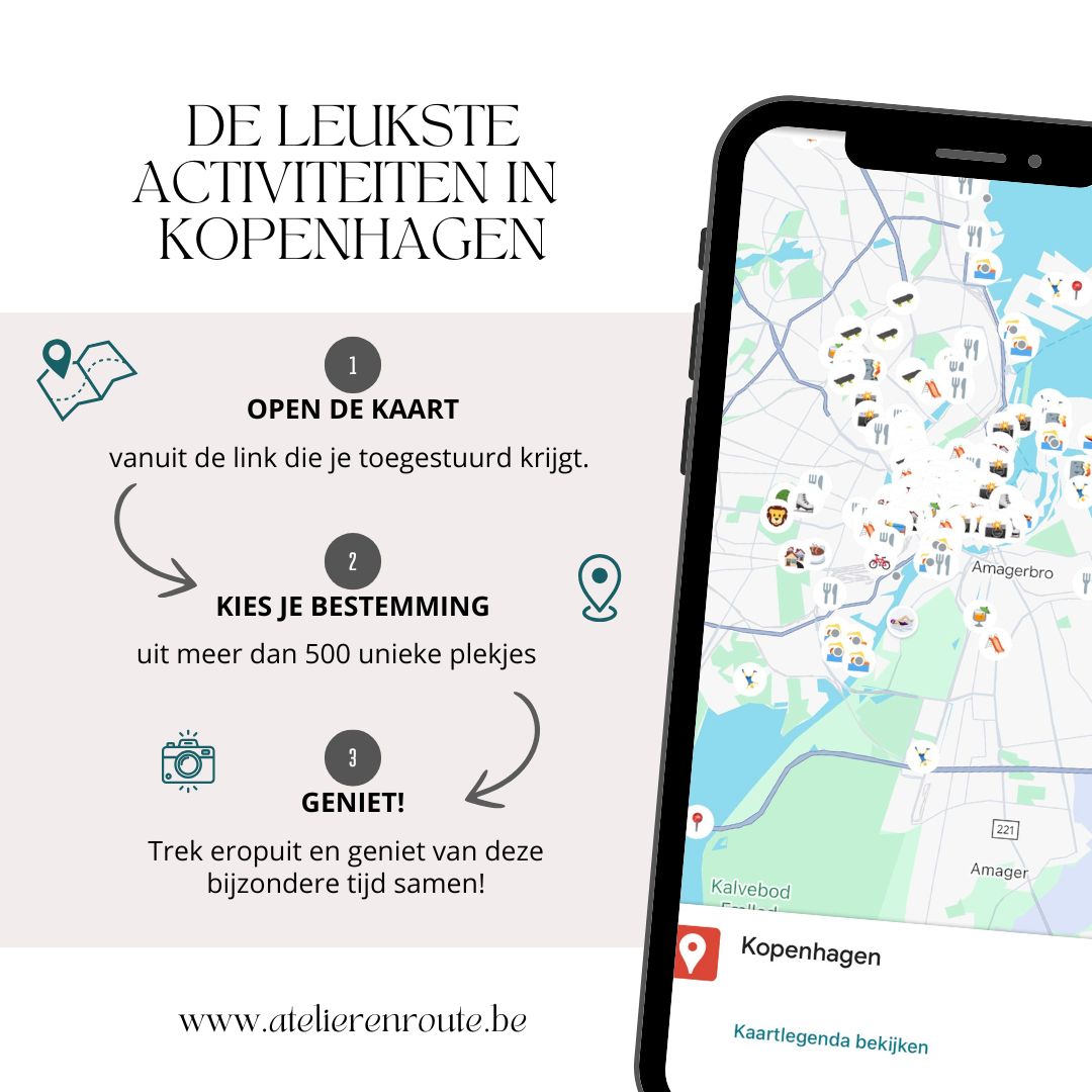 Overzicht van kindvriendelijke restaurants, cafés en ijssalons in Kopenhagen op een interactieve Google Maps-kaart.