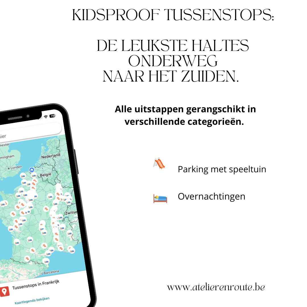 Google maps kaart, leukste haltes naar het zuiden. 